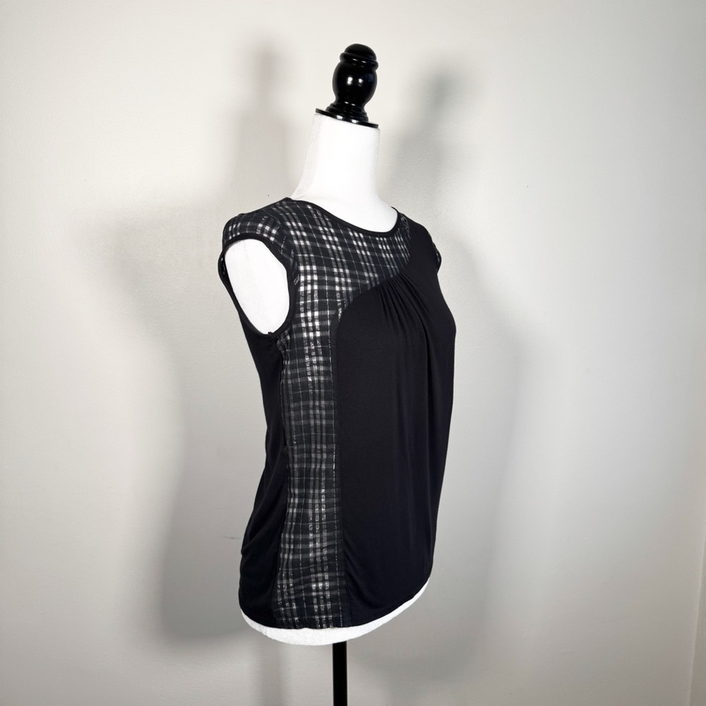 Black Baby Tee with Plaid Organza Details